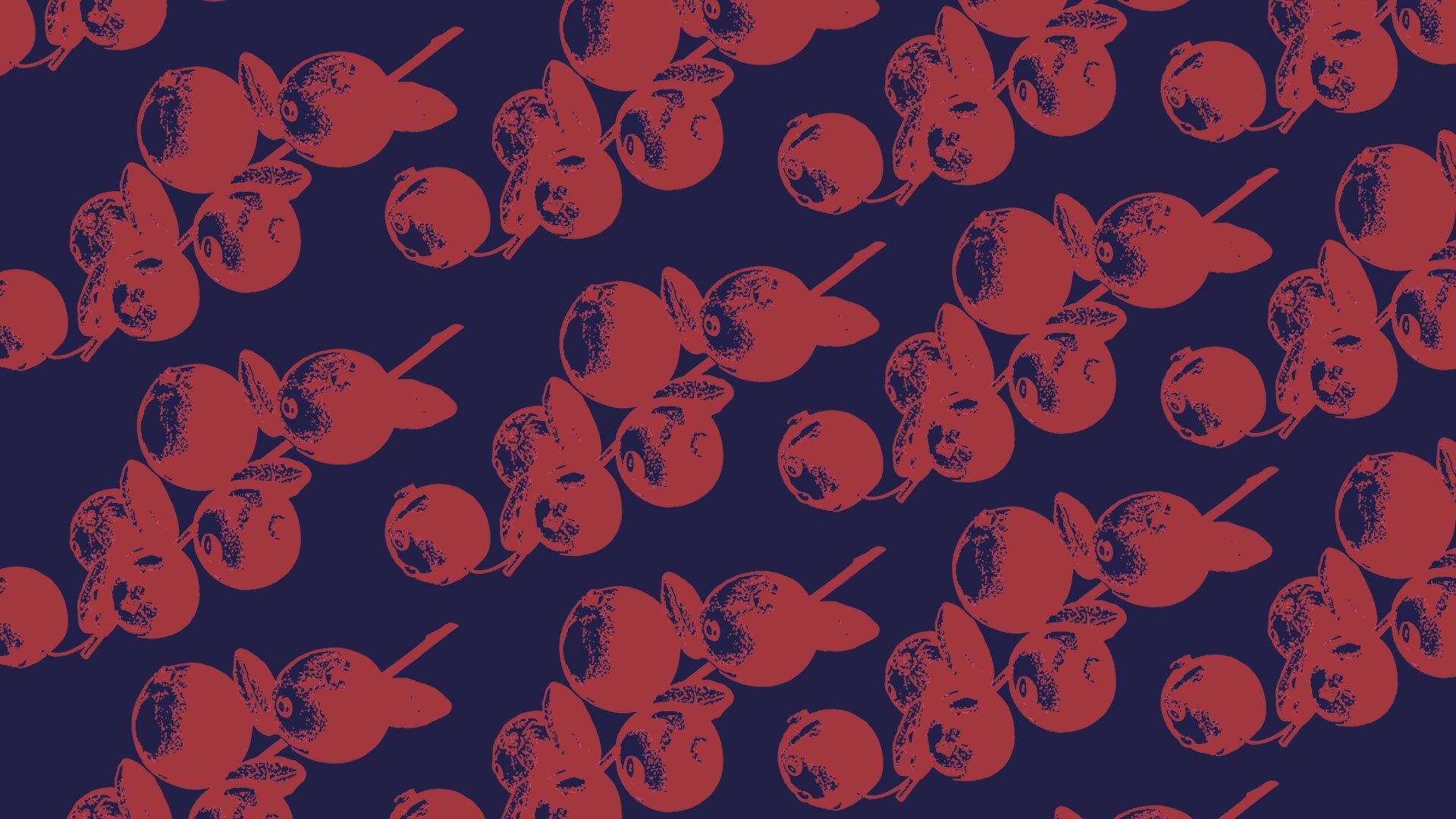Graphic of cranberries repeating on a blue background